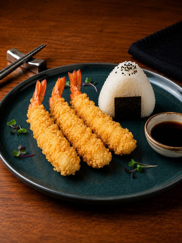 Camarones Tempura y Onigiri